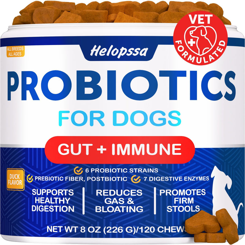Probiotic Chews for Dogs - 6 Probiotic Strains, Prebiotic Fiber, 7 Digestive Enzymes - All Breeds - Duck Flavor Soft Dog Chewables