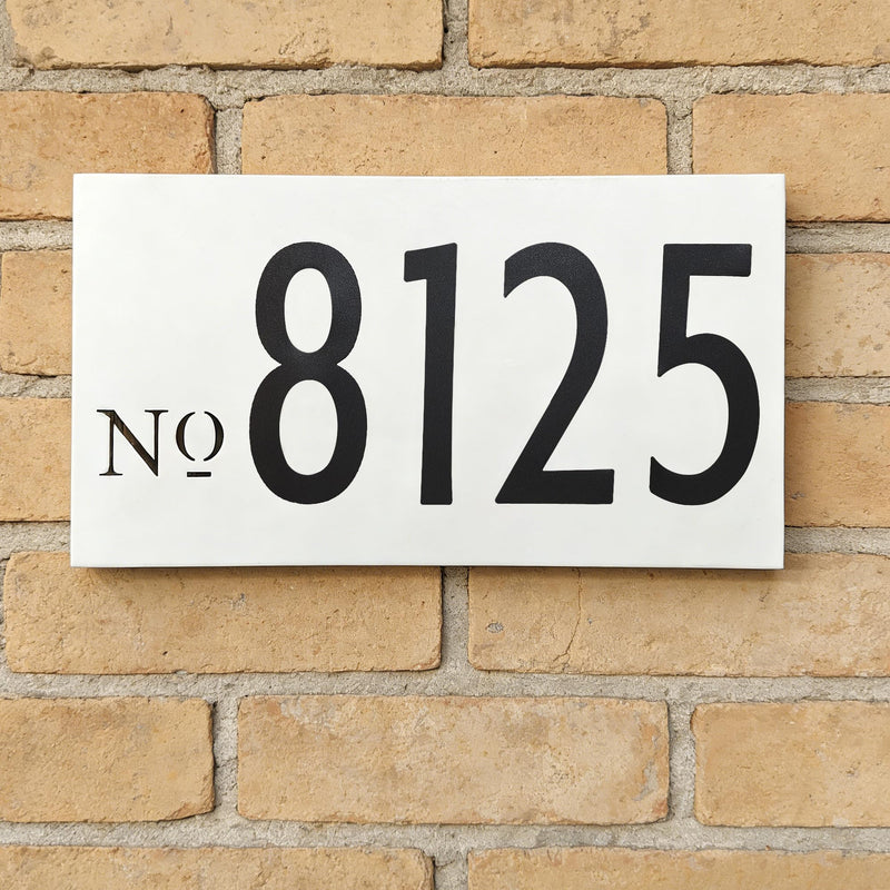 11" x 5.9" Aluminum Address Number Sign, Includes 4 Inch 0-8 Number Stickers & Mounting Screws, Wall Mounted House Address Plaque for 3-4 Digits