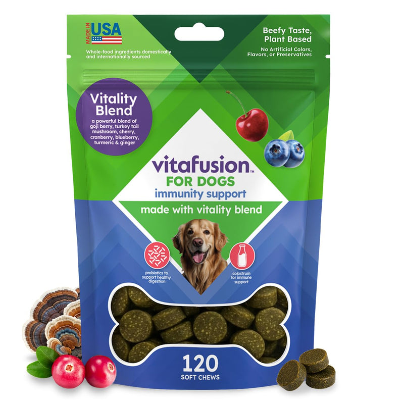 VitaFusion Probiotics for Dogs, Gut & Digestive Health Support with Colostrum & Quercetin, Immune & Seasonal Allergy Support, Superfood Vitality Blend, Beef Flavor120 Soft Chews. Probiotics and Immunity Support - NewNest Australia