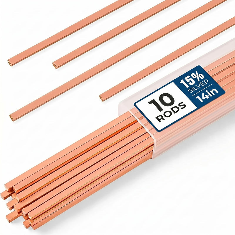10 pcs Brazing Rods AWS BCuP-5 15% Silver Solder Phos Copper Brazing Alloy Flat Welding Rods 0.050"x1/8"x14" for HVAC, Refrigeration, and Industrial Applications 10
