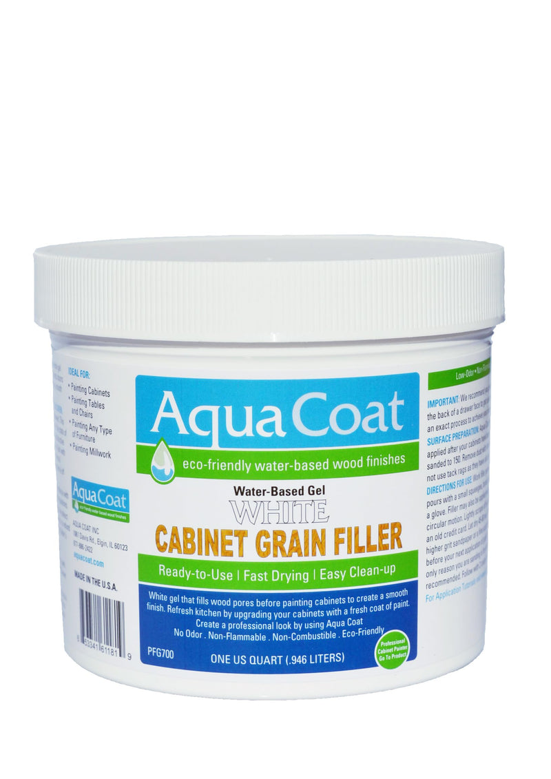 Aqua Coat White Water-Based Cabinet Wood Grain Filler Gel – Low Odor, Fast Drying White Wood Filler, Paintable & Sandable for Interior & Exterior Repairs, Upgrades & Restorations – 32 oz Quart
