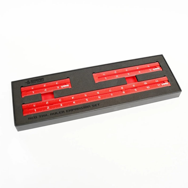 RED Tail Ruler Set - Woodworking Ruler Layout Tool, Precision Measuring in 4", 6" and 12" Lengths, Works with Swan Tool Group Ruler Squares: Ridgway, Merlin, or Offset Rulers