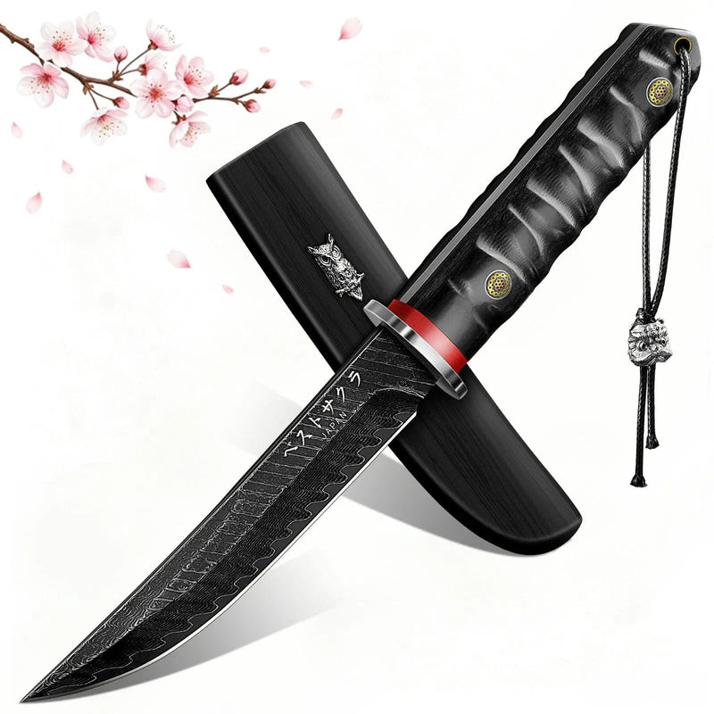 Purple Dragon Japanese Fixed Blade Knife - Fathers' Day Gift Idea for Dad with Gift Box - Samurai Katana Knife with Wooden Sheath - Razor Sharp Camping Knives for Survival Bushcraft