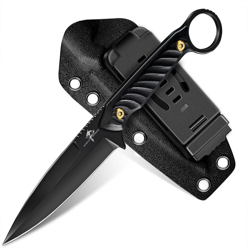 Purple Dragon Fixed Blade Knife - 440C Survival Knife with G10 Handle for Bushcraft - Full Tang Camping Knives with Horizontal Carry Sheath for Hunting Hiking - Gift Idea for Fathers' Day - Black