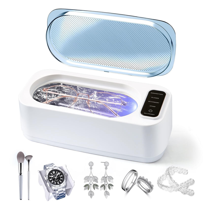 Ultrasonic Jewelry Cleaner Machine: 48KHz Ultra Sonic Cleaner for Jewelry,Rings,Eyeglass,Dentures,Watch Band with 4 Cleaning Modes,350ML 304 Stainless Steel Tank,Gift for Wife,Mom,Daughter