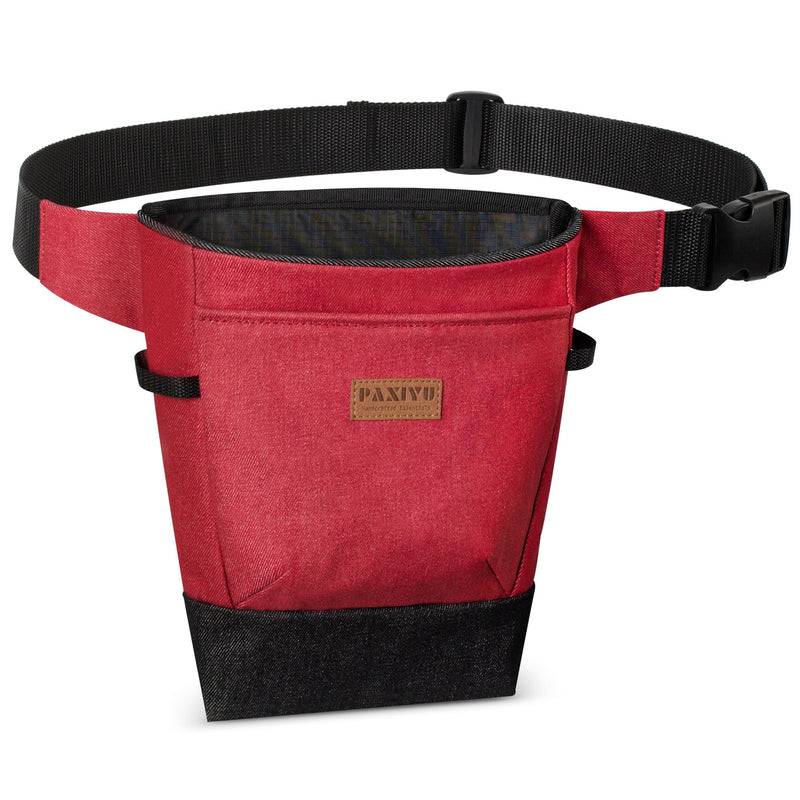 Garden Tool Belt for Women & Men, Burgundy Red Denim Apron with Pockets, Structured Opening, 2 Large Pockets + 2 Inner Pockets, Wide Belt Tool Pouch for Gardening, Florist & Craft