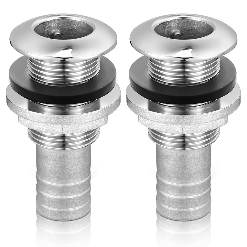 2 Pcs Thru Hull Fittings for Boats 3/4 316 Stainless Steel Thru Hull Connector Marine Combo Grade Barbed Boat Plumbing Fittings with Nut Gasket for Boats Yachts Rvs