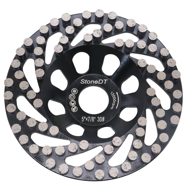 Diamond Grinding Wheel, 5 Inch Concrete Grinding Wheel for Concrete Surface, Epoxy, Paint Thin Coating Removal, Fit 7/8’’ Arbor for Angle Grinder, Dot Segments 30/40 Grit 30.0 Coarse 5''