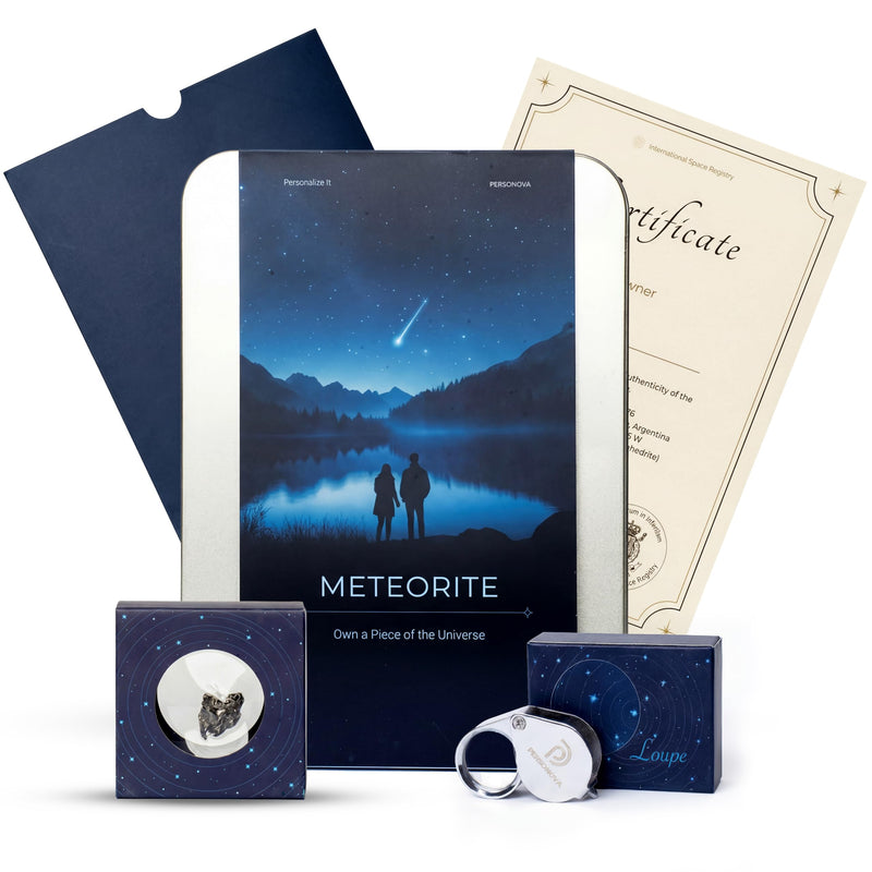 Authentic Meteorite Rock Gift Box – Real Space Rock with Certificate, Magnifying Glass & PE Display Case – Unique Outer Space Gift for Kids & Adults