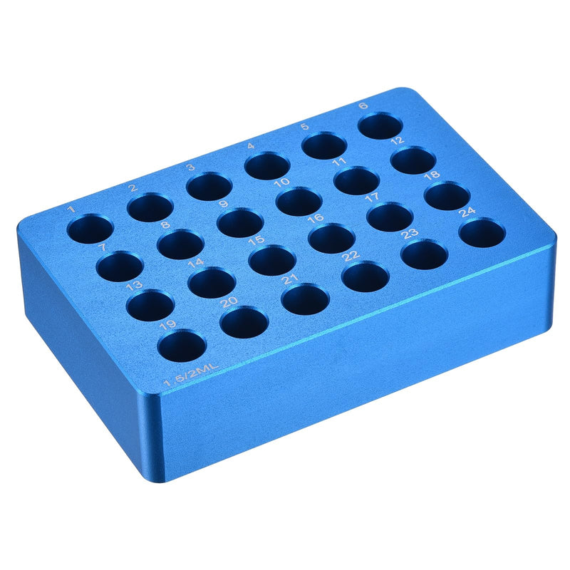 PATIKIL 24 Wells Microcentrifuge Tube Rack Cooler, Tray Tissue Culture Plate, Aluminum Cooling Block for 1.5/2ml PCR Test Tube, Lab Equipment, Light Blue