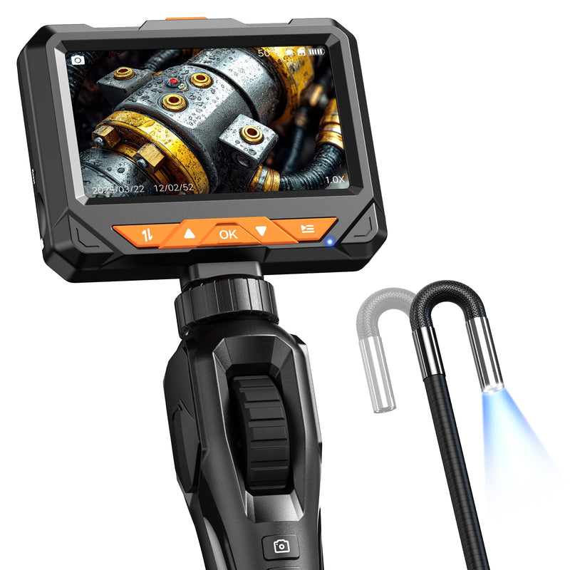 Two-Way Articulating Borescope, Endoscope Camera with Light, 1080P Industrial Inspection Camera with 4.3" Screen, 5FT Flexible Snake IP67 Waterproof Scope for Automotive, Wall, HVAC & Mechanics