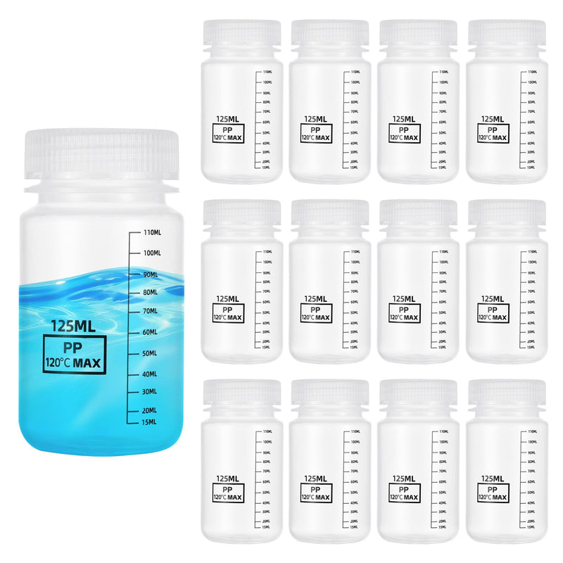 PATIKIL 20 Pcs Plastic Sample Bottles with Screw Cap, 4 oz 125ml Wide Mouth Reagent Bottle Transparent PP Sample Containers with Lid for Lab Water Reagent Sample Home Storage Seal, Clear