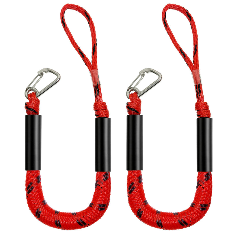 3FT Bungee Boat Dock Lines for Docking, Braided PE Marine Mooring Lines with 316 Stainless Steel Clips, UV & Abrasion Resistant Boat Accessories,Boat Dock Ropes for Watercraft (Red Black) red black