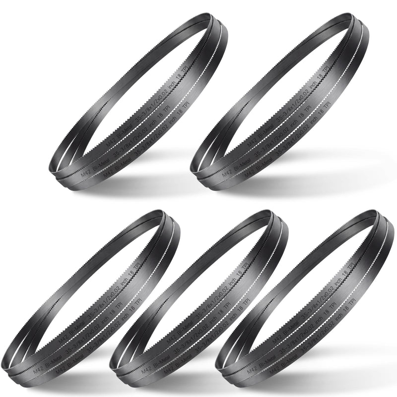 5 Pack 35-3/8 Inch Portable Band Saw Blades - 18 TPI, 1/2'' Width, 0.020'' Thickness, Bi-Metal Replacement Bandsaw Blades 35-3/8''