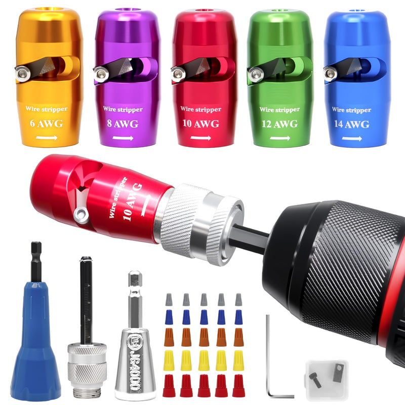 Wire Stripping for Drill, Wire Stripping Tool & Wire Twisting Connector Set, Wire Twister Tool for Drill, 8 in 1 Quickly Drill Wire Stripping Professional Electrician Tools Set（8pcs）
