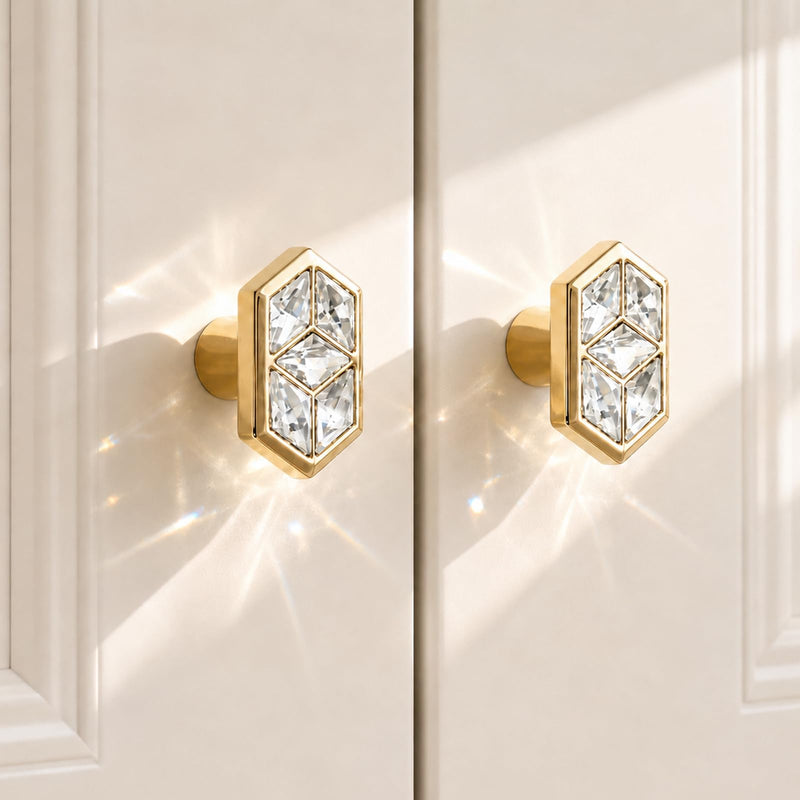 POZEAN Gold Diamond-Shaped Crystal Cabinet Knobs 4 Pack, Decorative Drawer Knobs with Metal Base Gold Diamond-Shaped Decorative for Kitchen Cabinets, Bathroom Vanity, Wardrobe, Closet and Drawers