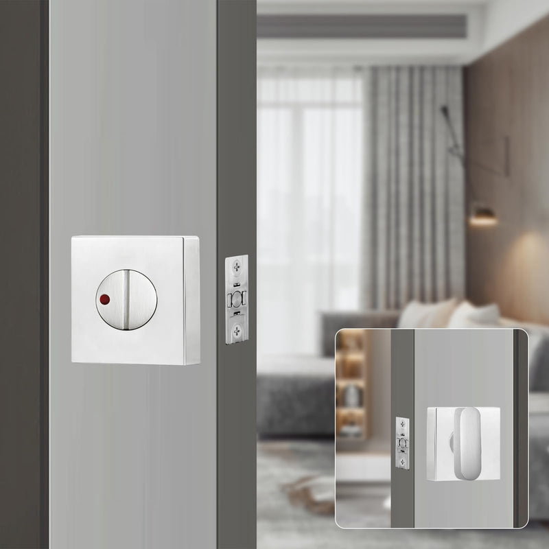 Bathroom Door Knob Lock with Indicator Light,Modern Privacy Lock, Square Deadbolt Lock (Keyless), Interior Swivel Knob, for Home,Office,Bathrooms,Restrooms (Silver) Silver