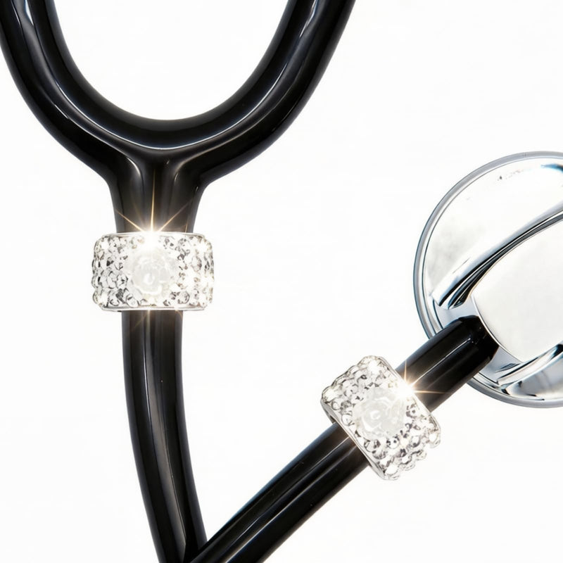 Stethoscope Charms for Nurses, 2PCS Camellia Flower Rhinestone Stethoscope Jewelry, Elegant White Floral Stethoscope Accessories, Compatible with Littmann, Graduation, Mother’s Day Gift