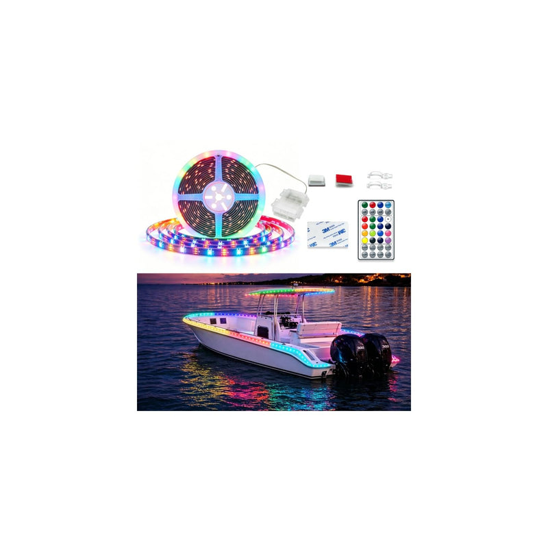 Pontoon Boat Lights Battery Operated RGB+IC Dream Color Marine LED Strip for Duck Bass Kayak , Wireless Waterproof Boat Lights Strip for Deck Interior Courtesy Lights, Night Fishing Light, 16.4FT