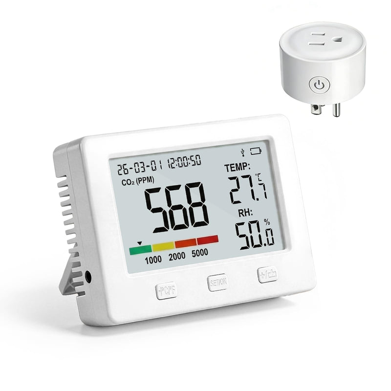TW22 CO2 Monitor, Indoor Air Quality Meter with Temperature Humidity Monitoring, Over-Limit Prompt Control, Data Logging and USB Export for Home, Office, Room and Grow Farm