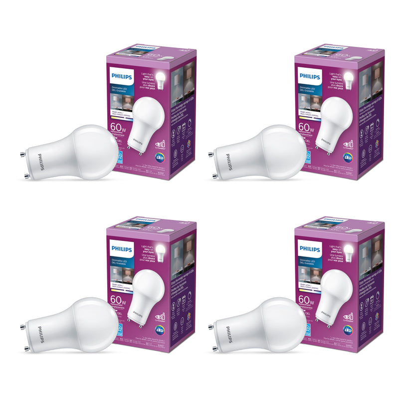 Philips LED 60W Equivalent A19 GU24 Dimmable LED Light Bulb 4-Pack