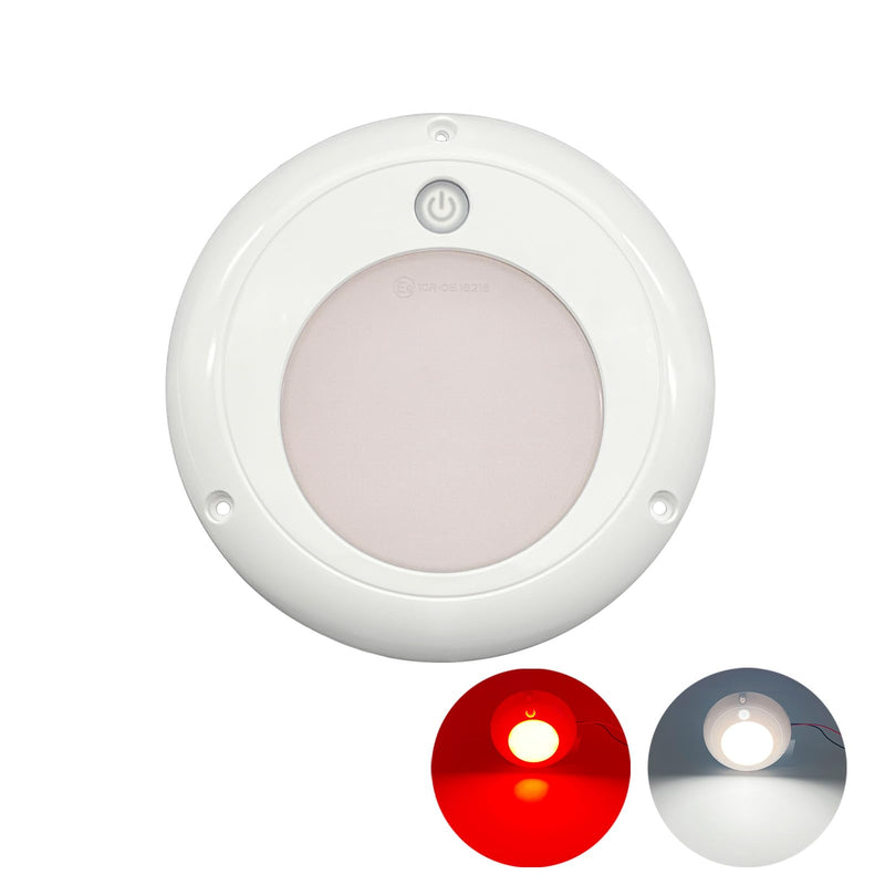 Marine Boat Dome Light, 5’’ Dual Color Boat Interior Lights with Touch Dimmer, 12V/24V Deck Cabin LED Lighting, IP67 Waterproof LED Dome Light for Boat RV UTV (White | Red) White | Red