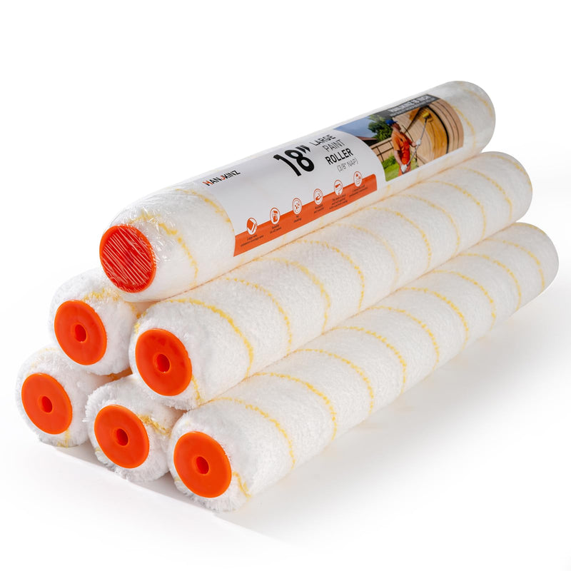 18 Inch Microfiber Paint Roller Covers, 6 Pack, 3/8" Nap 18 Inch,6 Pack