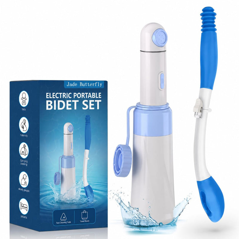 Portable Bidet Toilet Aids Wiper Tool Set for Travel | 350ML Bottle | 450mAh Battery | IPX7 Waterproof |Compact & High-Powered with 2 Pressure Modes for Wiping and Personal Hygiene (Blue) Blue