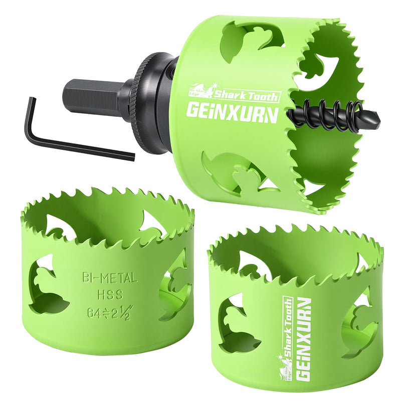 Geinxurn 5PCS 2-1/2 in(64mm) Hole Saw Kit with Hole Saw Mandrel and Hex Wrench,HSS Bi-Metal Hole Saw Kit with Shark Tooth Hole Cutter for Wood,Drywall, PVC Boards and Thin Metal 5 PCS 2-1/2" Hole Saw Set