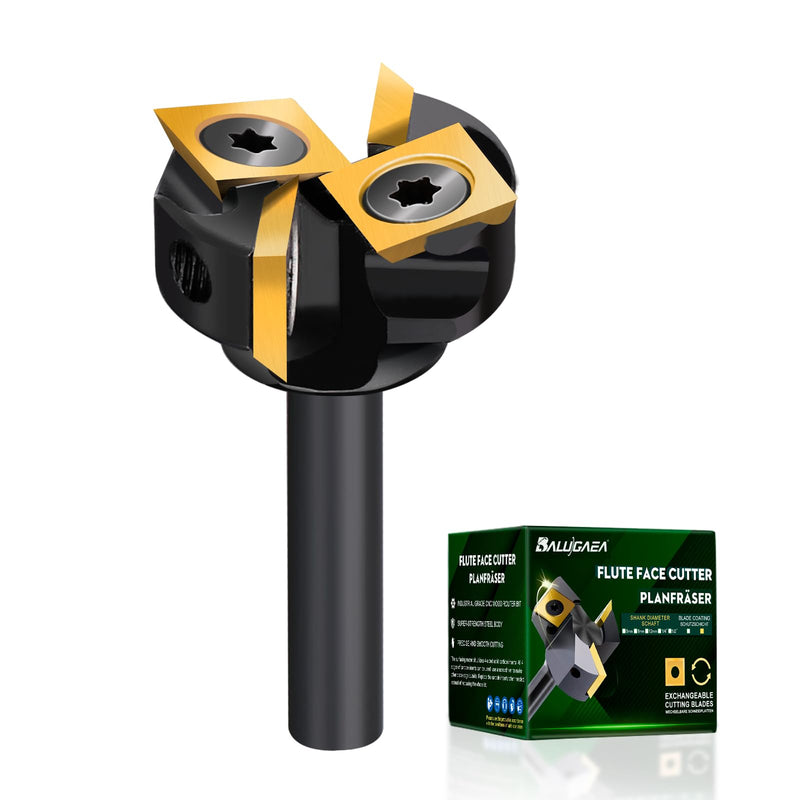 Slab Flattening Router Bit 1/4 inch Shank, 1'' Cutting Diameter | Spoilboard Surfacing Router Bit with Titanium Coated Carbide Insert CNC Router Bits Woodworking Tools 1/4" Shank-1" Cut Dia. (2+2 Inserts) TiN