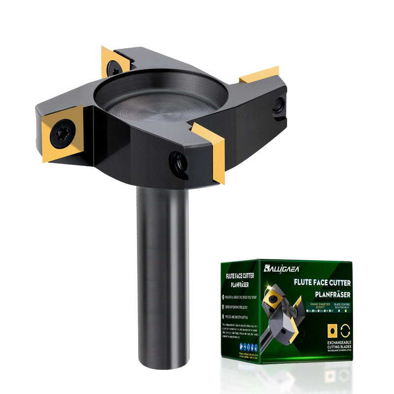 CNC Spoilboard Surfacing Router Bit 1/2'' Shank 2-1/2'' Diameter | 4 Wings Slab Flattening Router Bits with 12mm Titanium Coated Carbide Insert Wood Router Planing Bit Woodworking Tools TiN Coated 1/2" Shank-2-1/2" Cut Dia. (4 Inserts)