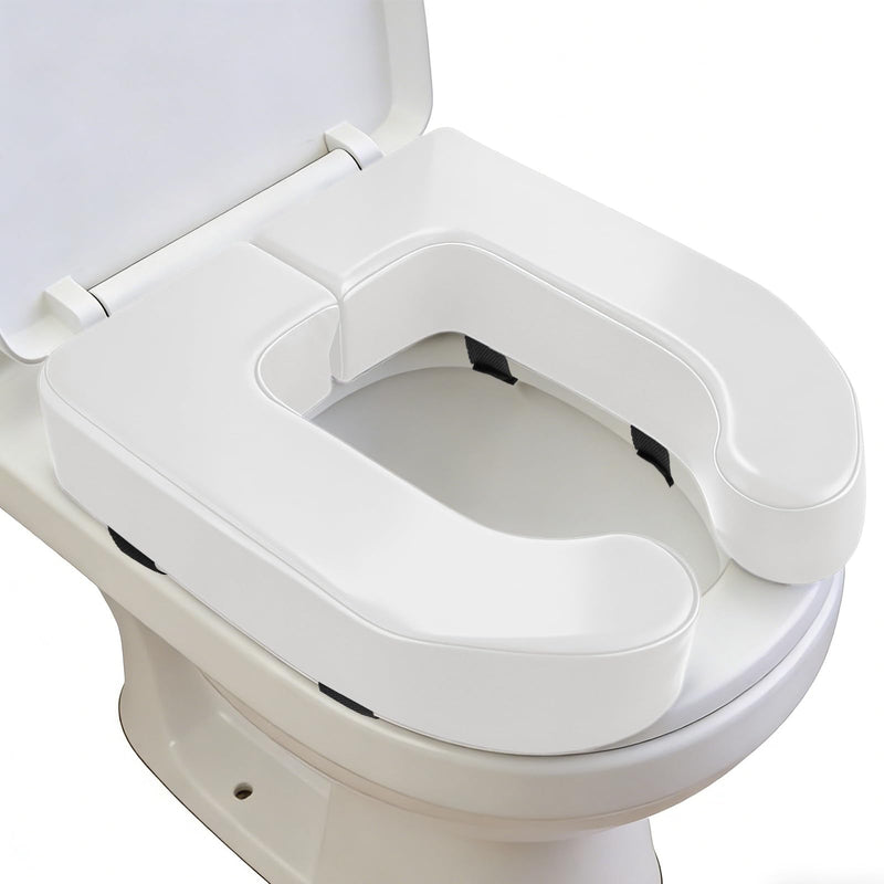 2 Inch Toilet Seat Riser Elevated for Seniors & Handicap, High Density Foam Padded Raised Toilet Seat Cushion, Fits Standard Elongated Toilets, Soft PU Leather, White