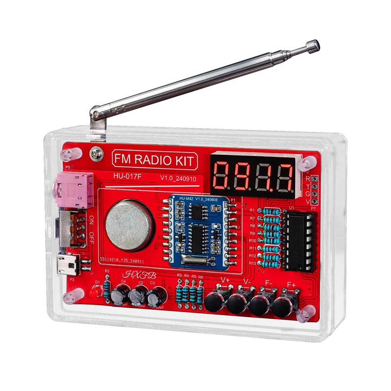 DIY FM Radio Soldering Practice Kit, 87-108MHz with 2 Power Modes (USB/Battery) & Acrylic Case, STEM Project for Beginners & School Education, Complete Kit with PCB, Components, Speaker