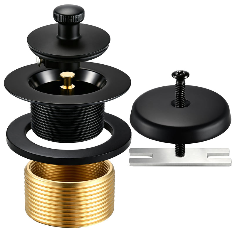 All Metal Bathtub Drain Kit,Toe Touch Tub Drain Stopper and Overflow Cover,Universal Lift & Turn Tub Drain Kit Assembly Fine/Coarse Thread(Matte Black)