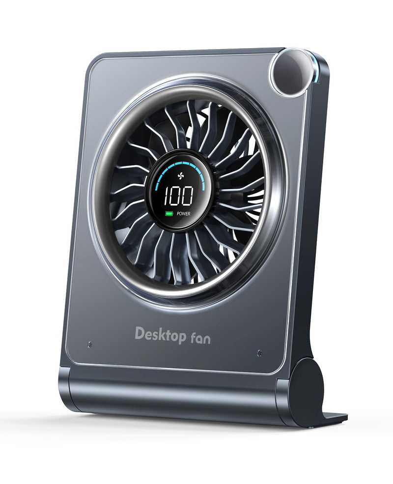 Small Desk Fan, Quiet Portable Table Fan with 100 Speeds, 12 Hrs Cooling, Strong Airflow, Digital Display, 180° Adjustable, Rechargeable Desktop Fan for Bedroom Office Cruise Travel, Black