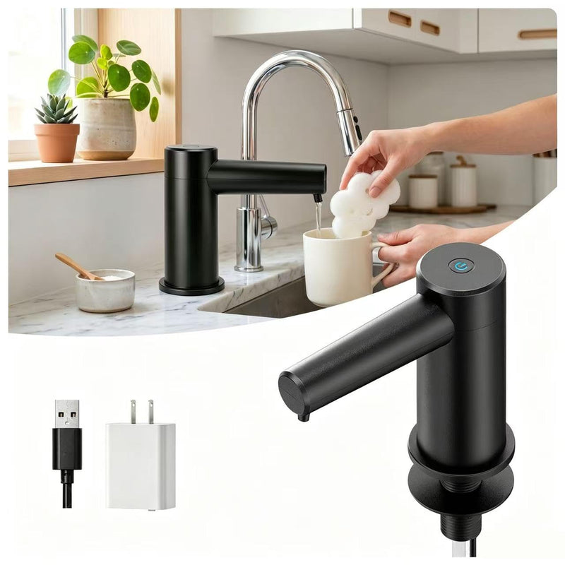 Automatic Touchless Dish Soap Dispenser for Kitchen Sink, Two Adjustable Dispensing Sink Soap Pumps, 38" Tube, Leak-Proof Plug-in, Built-in Fit for Bathroom Commercial (Black) Black