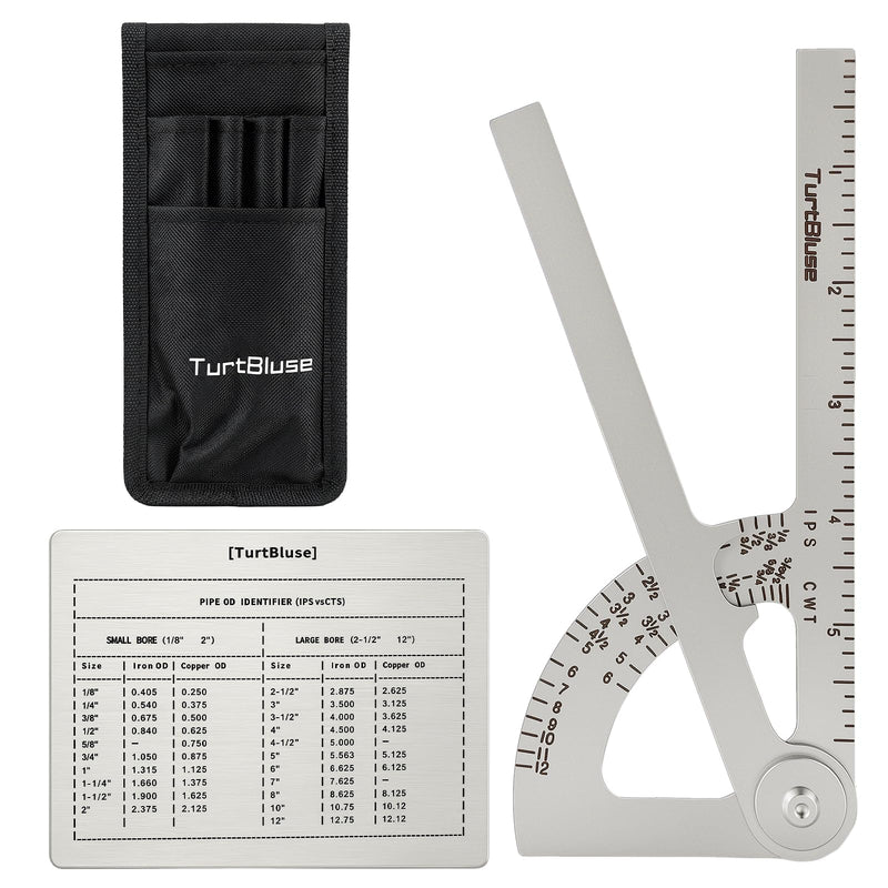 Pocket Pipe Caliper 3PCS Set, 304 Stainless Steel Pipe Measuring Tool up to 12", Pocket Caliper with Double-Sided Reference Card & Tool Pouch, Pipefitter Tools for Iron & Copper Tubing 3