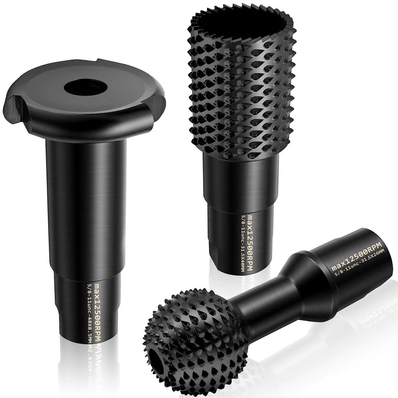 3Pcs Wood Carving Sphere Rotary Burr Set, Ball Gouge with 5/8-11 Thread, 4-1/2" & 5" Angle Grinder Attachments, Carbon Steel Power Carving Tools for Wood Grinding Hollowing Slotting Polishing