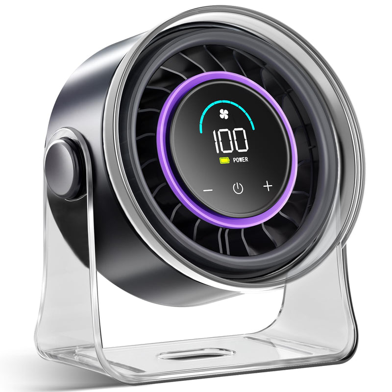 FRONTSUN Portable Desk Fan,Quiet Fan for Bedroom,Portable Fan withTurbo Airflow,Fans with 100 Speeds Digital Display, 360° Tilt,Rechargeable Battery Powered Fan,Small Fan for Home Black