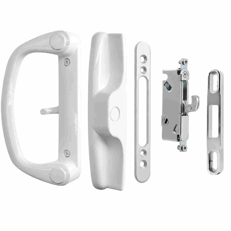 Universal Aluminum Sliding Glass Door Handle, Fits Offset & Centered 3-15/16" Hole Spacing, 1-1/2" to 2" Thick Patio Doors, Inline Replacement with Mortise Lock, Non-Handed, Durable White Lock Non-Keyed