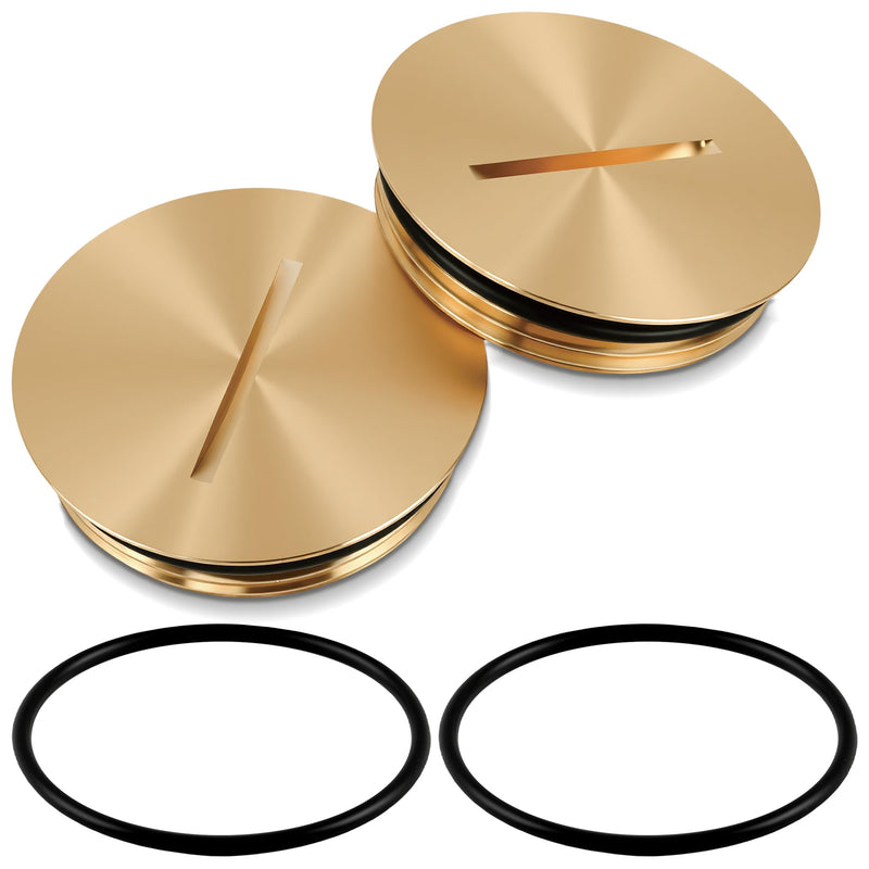 2PCS 5249-CAP Brass Floor Outlet Cover w/O-Ring for Leviton 5249 5349 5250 | Polished Brass Screw Cap with 2 Sets of O-Rings, for Leviton 5249 Single Outlet Box, Cap Diameter 1.73", Thread OD 1.56"