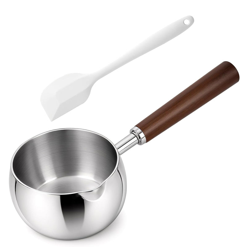 316 Stainless Steel Butter Warmer Pot with Silicone Spatula - 17oz Saucepan for Melting Butter, Heating Milk, Warming Sauces, Seafood & Chocolate