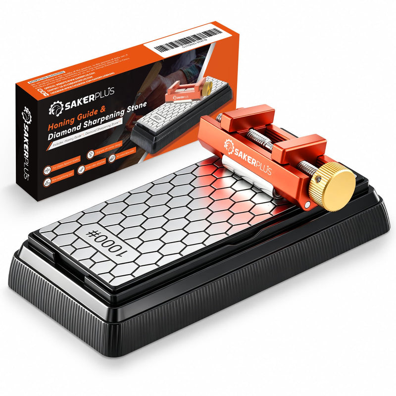 SakerPlus Honing Guide with Whetstone, Off-Center Sharpening Tool for Chisels and Planes, Width 0.2–2.55 Inches, Fine/Coarse Diamond Stone (Guide*1+Stone*1) Guide*1+Stone*1
