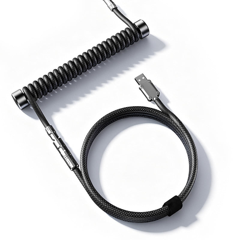 Mix Coiled Keyboard Cable, USB C to A Nylon Braided for Mechanical Gaming Keyboard with Zinc Alloy Connector, One-Touch Lock & Weighted Bar, Supports 8K Polling Rate Magnetic Keyboard, Black