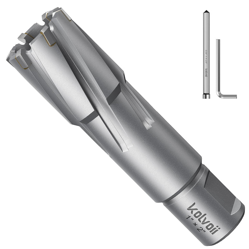 Kolvoii TCT Annular Cutter, 1" Cutting Diameter x 2" Depth of Cut, 3/4" Weldon Shank, Mag Drill Bit with Pilot Pin and Hex Key, Fast Cutting for Stainless Steel, Cast Iron and Metal