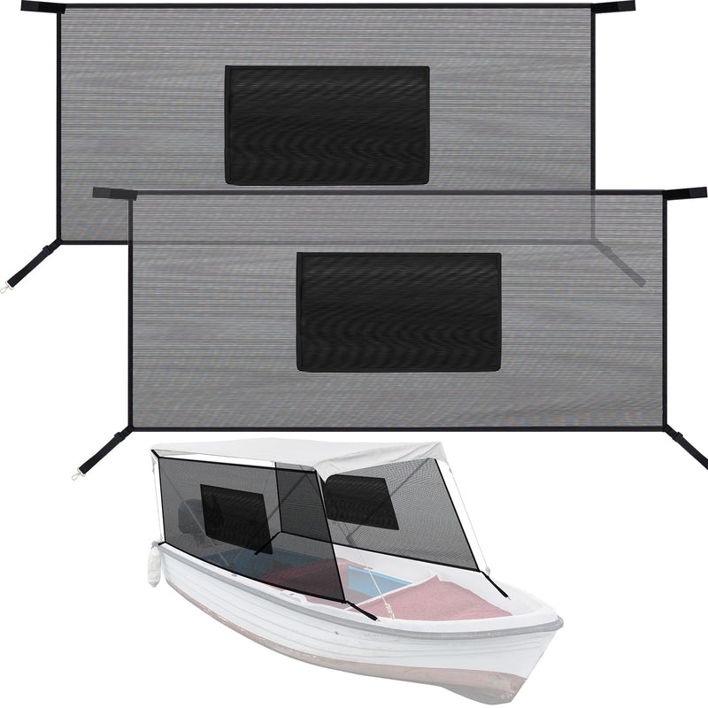 SATINIOR 2 Pack Detachable Mesh Sidewalls for 3-Bow Bimini Tops, Universal Boat Sun Shade with Storage Pockets, 2 Straps, 50 x 22.8'', Breathable, UV Protection for Fishing (Bimini Tops Not Included)