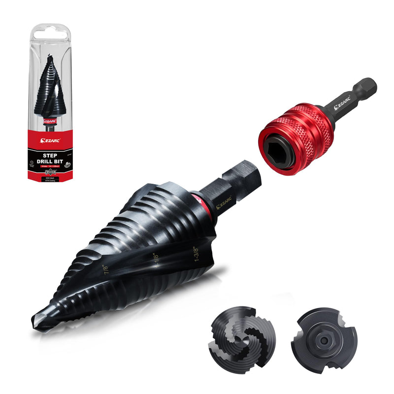 EZARC Step Drill Bit for Metal (1/4"- 1-3/8")，M35 Cobalt Step Drill Spiral Flute Unibit Wear-Resistant AlTiN Coated, 5/16" Thickened and 1/4" Hex Shank for Stainless Steel, Aluminum, Plastic 1/4"- 1-3/8"