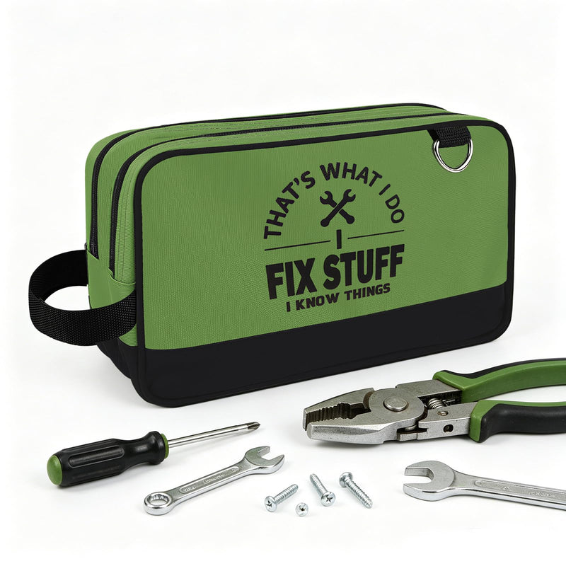 Small Tool Pouch, Zipper Tool Pouch 2 Compartments, Utility ToolBag with Carrying Handle, Heavy-Duty Tool Bag Organizer, Screwdriver Storage Tool Box, Electrician Mechanic Men Dad Gifts (Green) Green