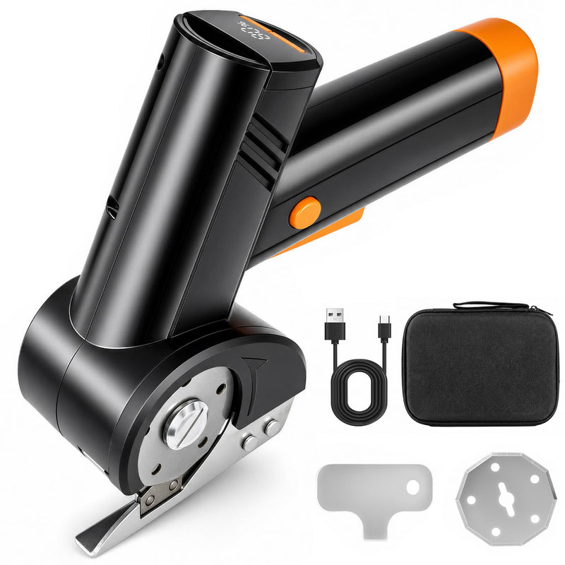 4.2V Cardboard Cutter - Rechargeable Cordless Electric Scissors with LED Display, 4-Speed Adjustable Rotary,320 RPM,with 1 Blade & Storage Bag,for Cardboard,Fabric, Carpet, Leather