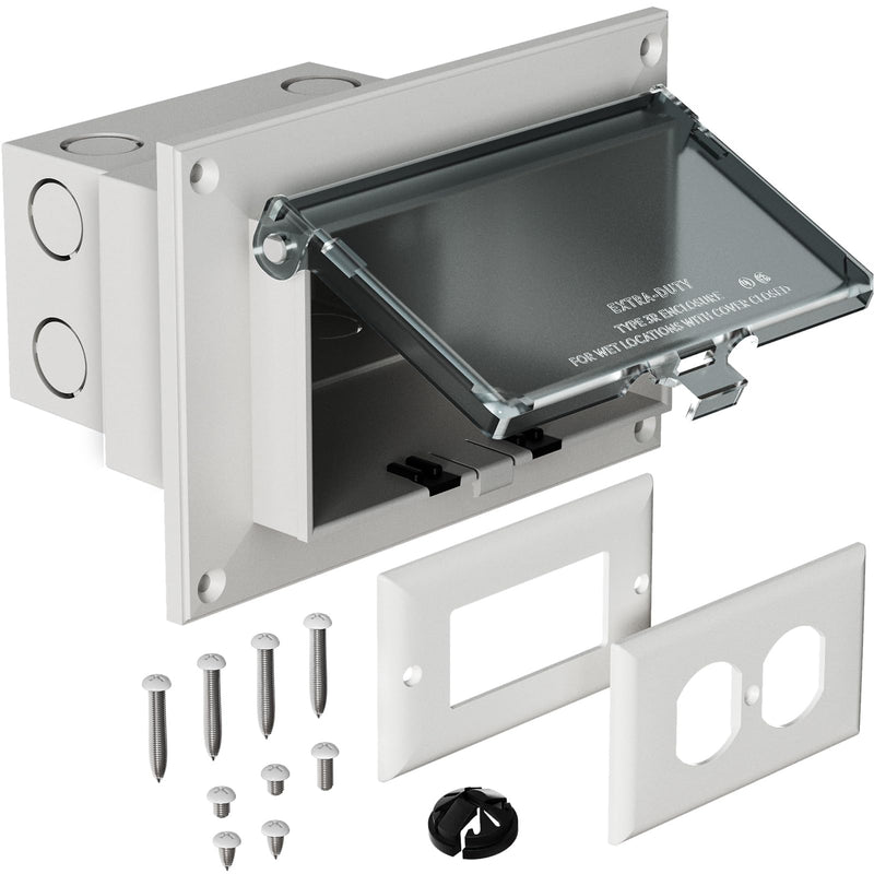 Recessed Outlet Box, DBHR1C Low Profile Electrical Outlet Box with Weatherproof Cover for Flat Surface Retrofit Construction, No Lap, Horizontal, Clear
